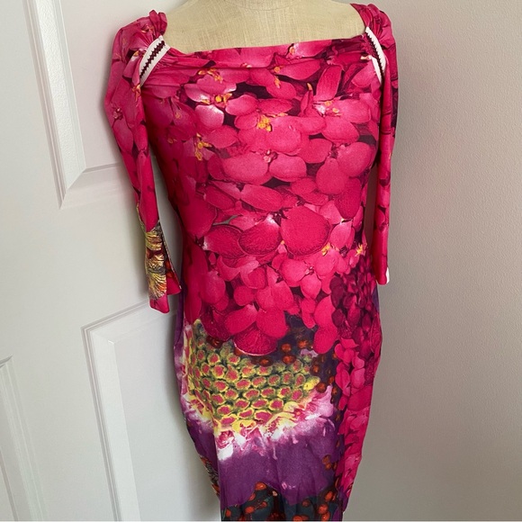 Roberto Cavalli dress stretchy size 42 small/medium floral print small rip - Picture 9 of 9